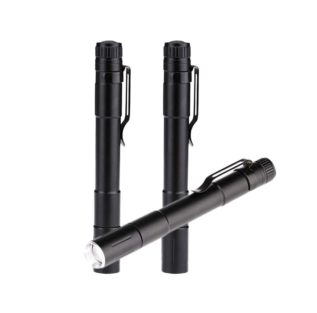 LED Flashlight-3 pieces, zoomable Torch penlight, waterproof pocket light with clip, 3 modes of brightness white, AAA battery power supply (battery not included)