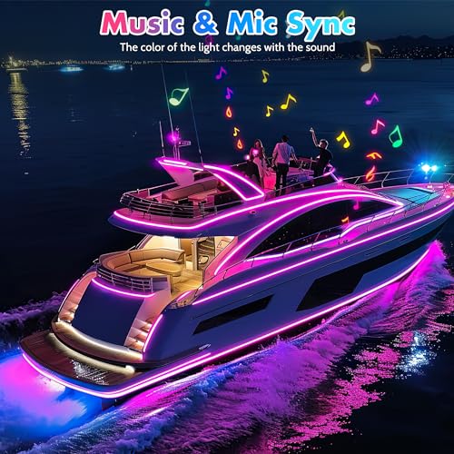 image for Flupuro 32.8FT LED Boat Strip Lights, RGB Marine Light, IP68 Waterproo
