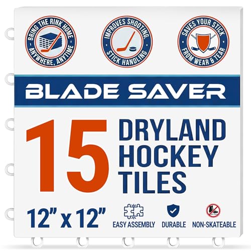 BLADE SAVER 15-Pack of 12 x12 Dryland Hockey Tiles | Non-Skateable Ice Hockey Shooting Pad for Passing Shooting and Stick Handling Training | Durable Easy Install Indoor/Outdoor Training Surface