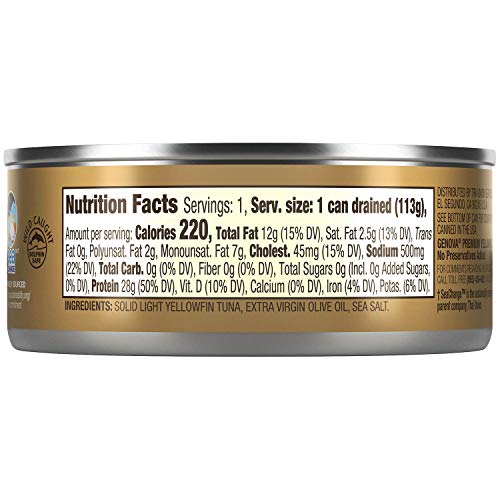Genova Premium Yellowfin Tuna In Extra Virgin Olive Oil With Sea Salt, Wild Caught, Solid Light, 5-Ounce Cans (Pack Of 24) #TOP1