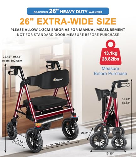 Image of Heavy-Duty Walkers for Seniors with seat,450Lb Bariatric Rollator Walker