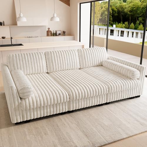 Belffin Plush Corduory Sectional Sleeper Sofa with Wide Deep Seat Modular Sectional Cloud Couches for Living Room. Beige Couch Beige Sleeper 1
