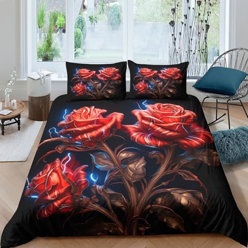 Housse de couette imprimée roses King en microfibre premium 3D - 2