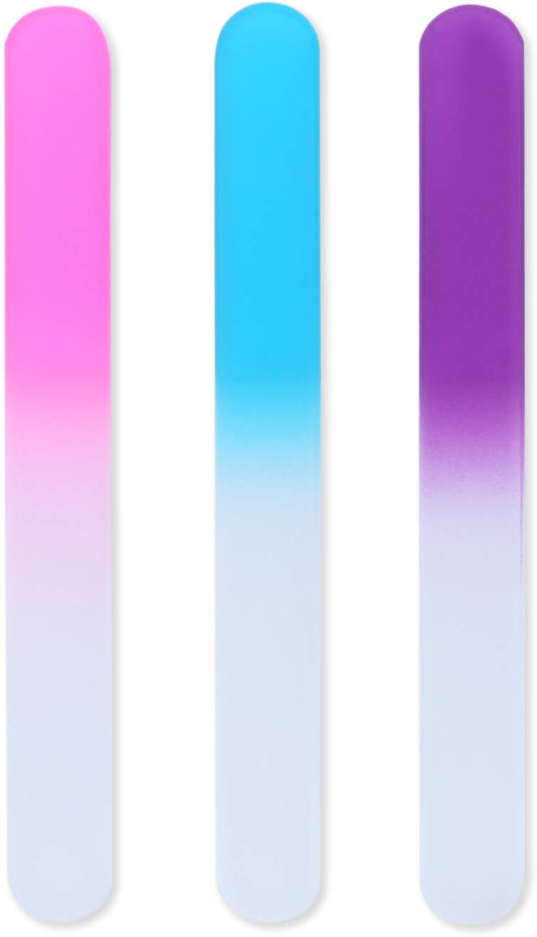 aoory Pack of 3 Nail Files Glass Baby Nail Files Professional Colourful Crystal Glass Nail Files Natural Nails for Babies, Children, Adults Nail Care, Sanded on Both Sides and Washable