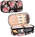 MONSTINA Make Up Bag for Women, Peony Flower Cosmetic Bag Makeup Bags with Brushes Beauty Travel Kit Organizer (Black 3)