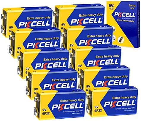 PKCELL 9V Battery Carbon (10 Count) Zinc for Smoke Detectors 6F22 Battery, 10-Year Shelf Life，Ultra Long-Lasting