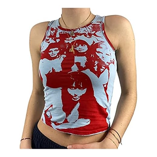 Sawmew Sexig E-tjej för Kvinnor Y2K Crop Top Ärmlöst Ansikte Porträtt 90-tals Linne Grafisk Slimmad Väst Top Streetwear (Color : Light Blue, Size : S)