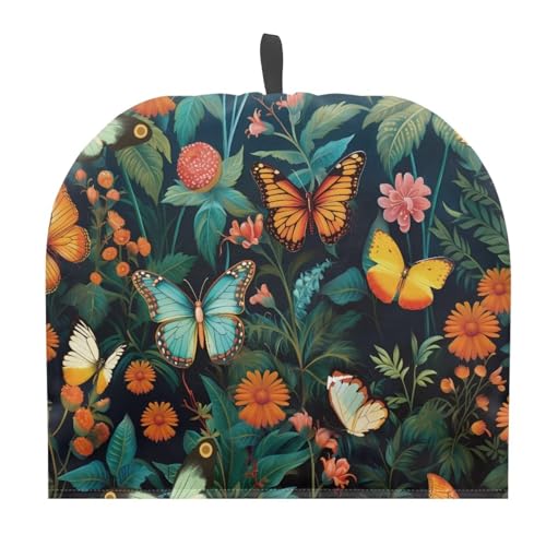 Tutolipy Monarch Butterfly Tea Pot Cover Warm Keeper with Top Hanging Loop Insulated Tea Kettle Cover Dust Proof Tea Cosies for Kitchen Home Decoration