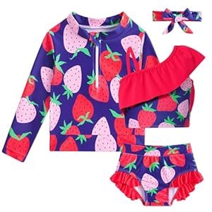 Funnycokid Baby Toddler Girls Swimsuit 4 Piece Bathing Suit Long Sleeve Rash Guard Sets