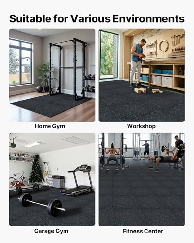 Image of VEVOR 0.4Inch 96sq.ft 24 Tiles Gym Flooring for Home Gym, Rubber Top with High Density EVA Foam, 24 x 24In Gym Floor Exercise Equipment Mats, Interlocking Gym Mats, Puzzle Workout Mats, Black & Blue | Rubber Top with High Density EVA Foam, Lightweight Gym Floor Exercise Mats, Interlocking Puzzle Workout Mats, Black & Blue