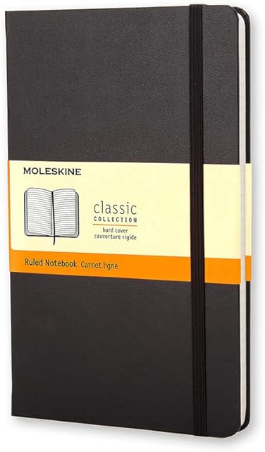 Moleskine Classic Ruled Paper Notebook, Hard Cover and Elastic Closure Journal, Color Black, Size Pocket 9 x 14 cm, 192 Pages