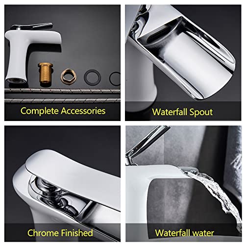 Grifo de lavabo cascada alto para evitar salpicaduras en baño 4