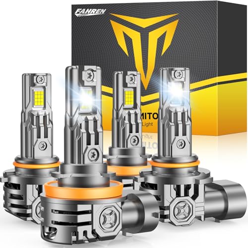 FAHREN H11/H9/H8 9005/Hb3 Bulbs Combo, 100000LM 1200% Ultra Brightness, H11 9005 Light Kits Bulbs, 10-Year Lifespan, 1:1 Real Size, 6500K Cool Light, Plug and Play, IP68 Waterproof, Pack of 4