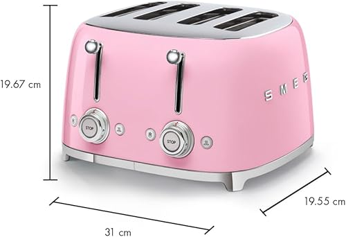 Miniatura 3 de Smeg Tostadora estética retro de 4 rebanadas de estilo 50, 6 ranuras extra anchas, color rosa TSF03PKUS