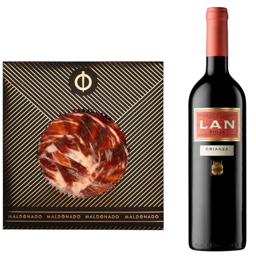 Pack Vino Rioja - Jamón de Bellota 100% Ibérico Maldonado Cortado a Mano 100g + Vino Tinto Lan Crianza