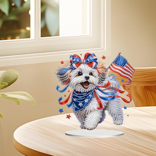 JJFox DIY Tabletop Diamond Art Painting Kit，Double Sided Desktop Ornament Special Shaped Rhinestone Desk Placement Ornament，Home Stand Up 5D Gem Painting Craft Kit，Gift (American Puppy) by JJFox - Image 2
