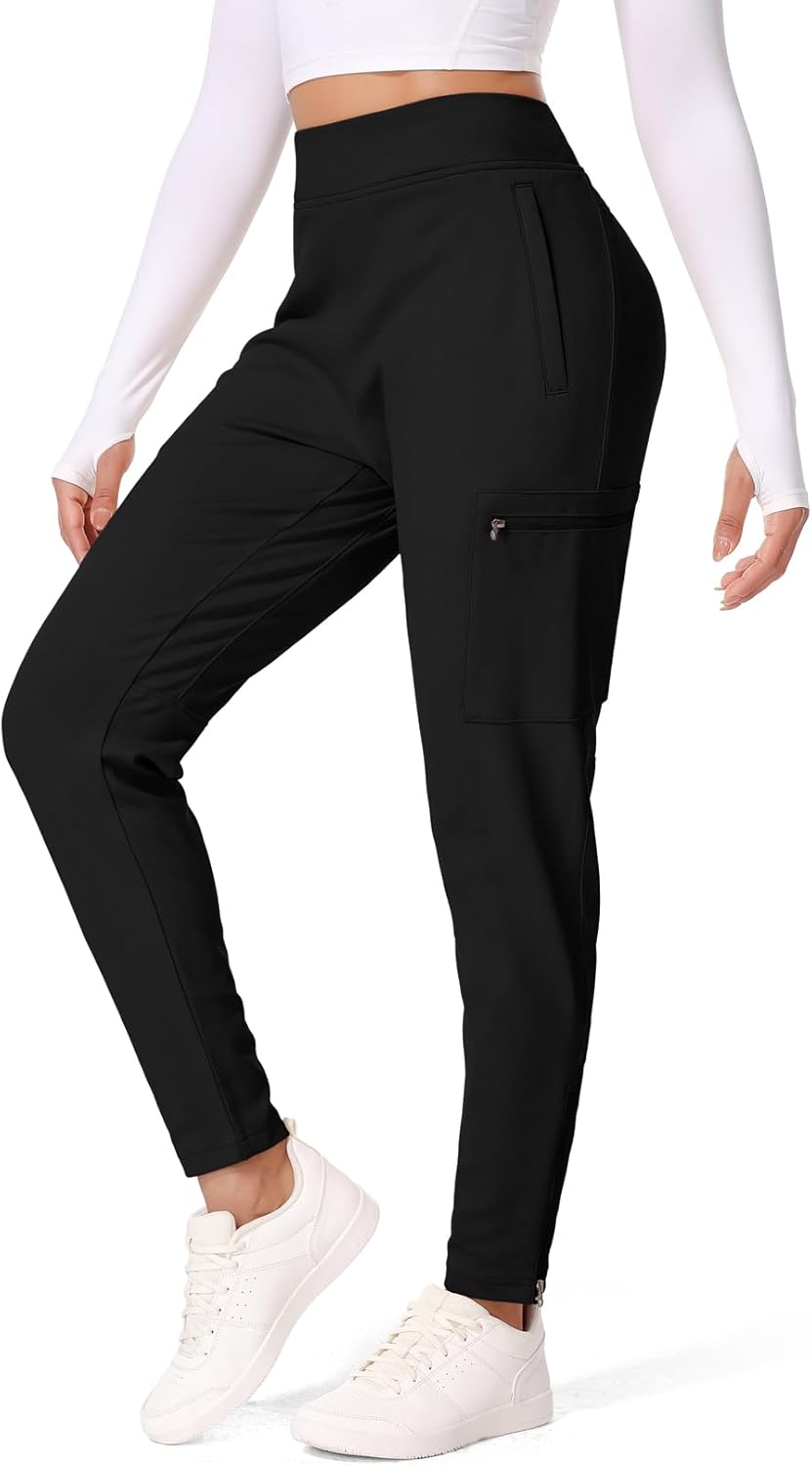 Toomett Women's Fleece Lined Joggers High Waisted Water Resistant Thermal Hiking Pants Cold Weather Sweatpants with Pockets