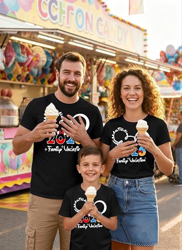 Family Vacation Matching Shirts: Magical 2026 Cartoon Graphic Shirt Family Matching Outfits Funny Summer Trip Tees Tops Black