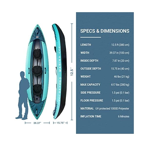 BEYOND MARINA Inflatable Kayak 3 Person with EVA Padded Seats