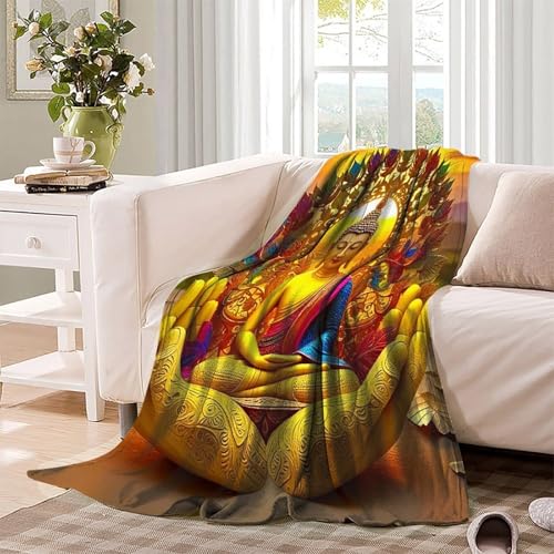 Couverture de lit en microfibre chaude Plaid peluche Bouddha 3D