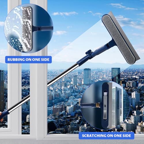 Image of HASTHIP 47 Inch Window Cleaning Tool with Scraper & Microfiber Head, 2-in-1 Glass Cleaner Squeegee for Home, Car & High Windows, 180 Degree Rotatable Head, Streak-Free Multifunctional Window Wiper