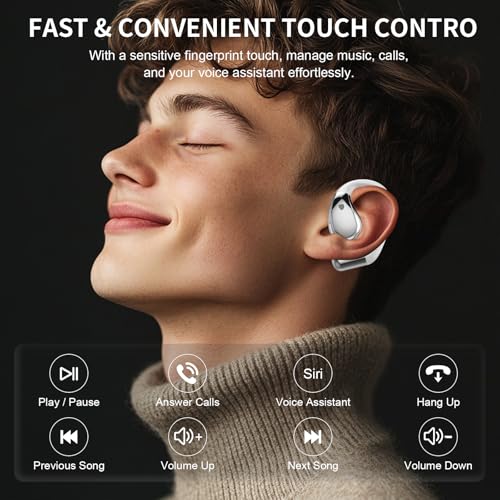 Bluetooth 6.0 Open-Ear Headphones with Mic, Adjustable Ear Hooks, Ultra-Comfort, White - Image 5
