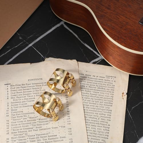 2 Pcs Alto Saxophone Ligature, Gold Brass Sax Mouthpiece Ligature with Adjustable Screws, Alto Sax Ligatures Fastener for Saxophone Instrument Accessories
