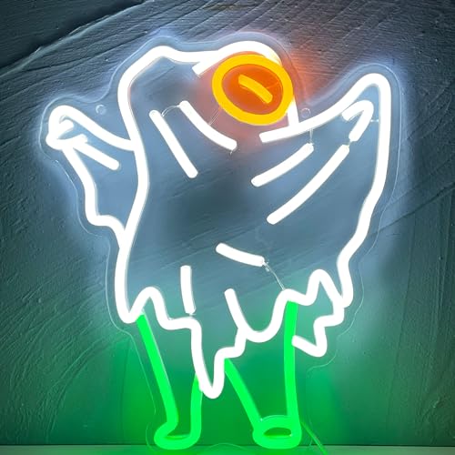 Image of Halloween Ghost Frog Neon Sign, LED Frog Lamp Anime Neon Sign, USB Powered for Spooky Home Halloween Birthday Party Bedroom Man Cave Decor 11.14 * 13.22inches