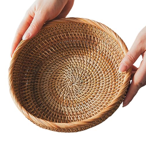 Cesto di frutta in rattan, rotondo, per pane, cibo, casa, soggiorno, cucina, mensola, tavolo, snack, frutta, verdura, pane, picnic