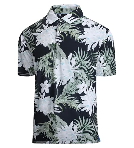 Damipow Mens Golf Shirts Dry Fit Polo Shirts Moisture Wicking Short Sleeve Hawaiian Polo Shirt