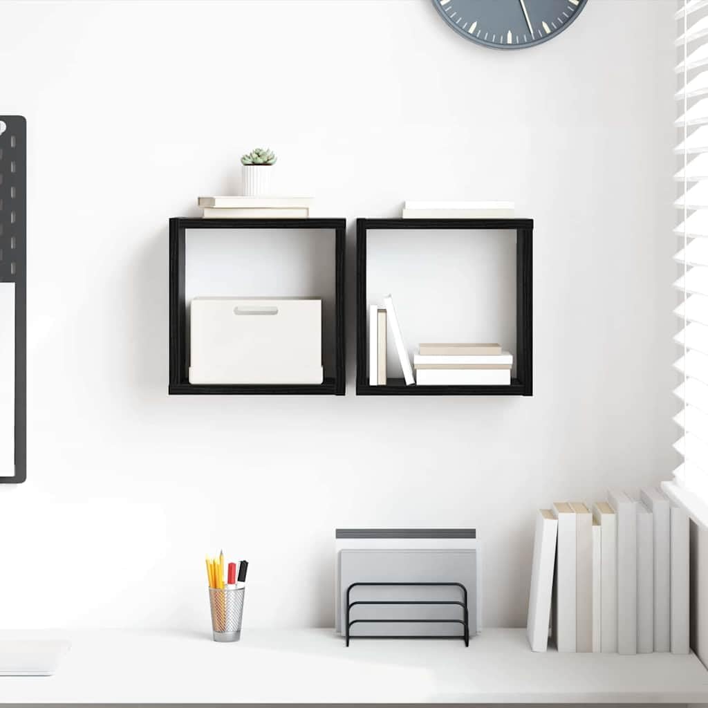 Wandregale Wandhalterung 2er Set schwarz eichenoptik, Holzwerkstoff schweberegal 26 x 15 x 26 cm für Bücher Deko und Pflanzen, Innenbereich