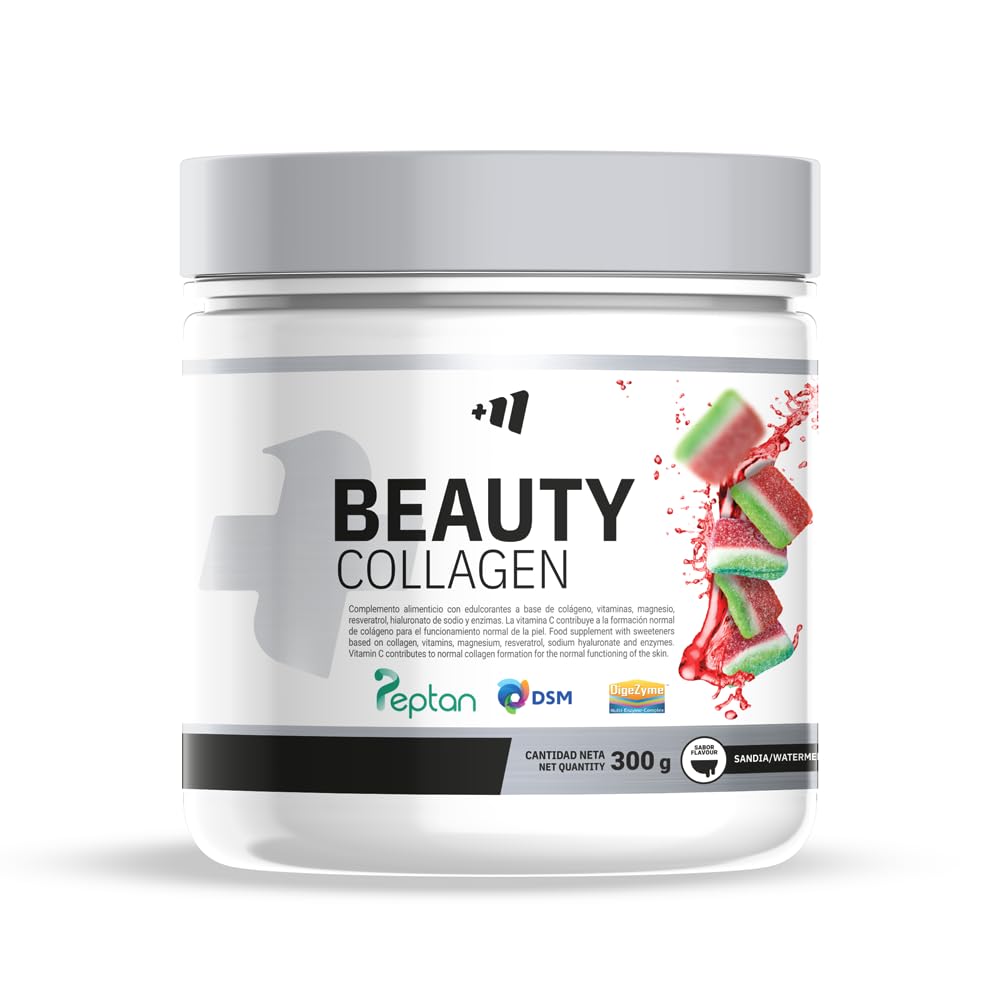 MASmusculo - Beauty Collagen 300g – Colágeno Hidrolizado Marino Peptan en Polvo con Vitaminas C y D - Elasticidad y Firmeza de la Piel - Mantenimiento Óseo y Articular – Sabor Chuches Sandía