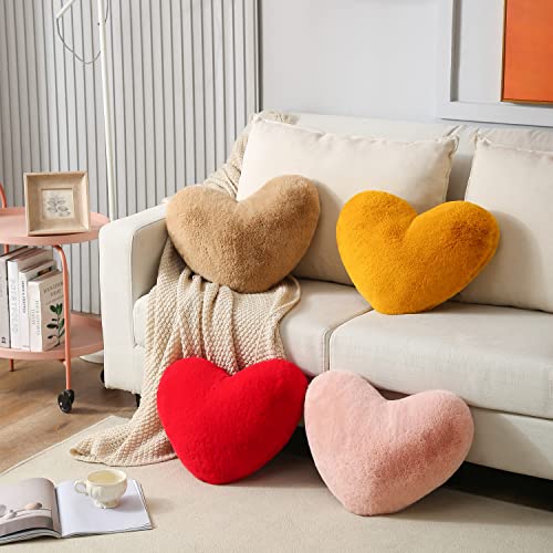 Vdoioe Heart Pillow Fluffy White Heart Shaped Throw Pillows Super Soft Faux Rabbit Fur Heart Throw Pillow Outdoor Indoor Decorative Pillows #TOP2