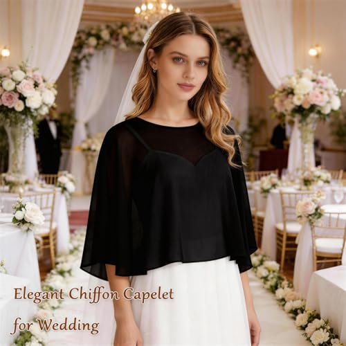 Image of Ciormis Chiffon Capelet Women's Soft Shawls and Wraps for Evening Dresses, Wedding Formal Dress Shawl Cape Cover up