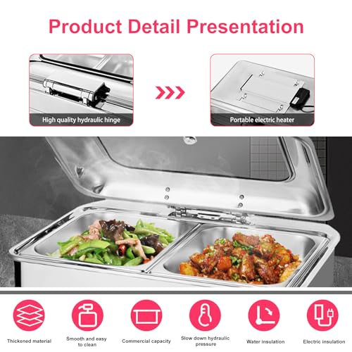 9L Elektrischer Buffetwärmer, Chafing Dish Buffet mit Heizplatte, Elektrischer Buffetwärmer für Buffet-Speisenwärmer, Buffetserver (two grids) – Bild 4