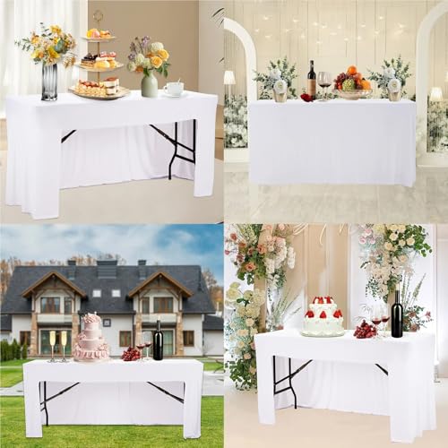 Jupe de table rectangulaire noire 6 pieds en élasthanne extensible