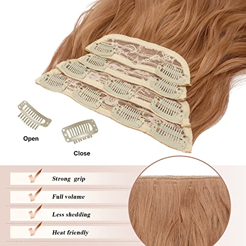 FESHFEN Clip in Hair Extensions 4PCS Auburn Brown Thick Highlight Hairpieces Long Wavy Clip in Hair Piece Full Head Synthetic Fiber Hair Extensions for Women 20 Inches 180g - Image 4