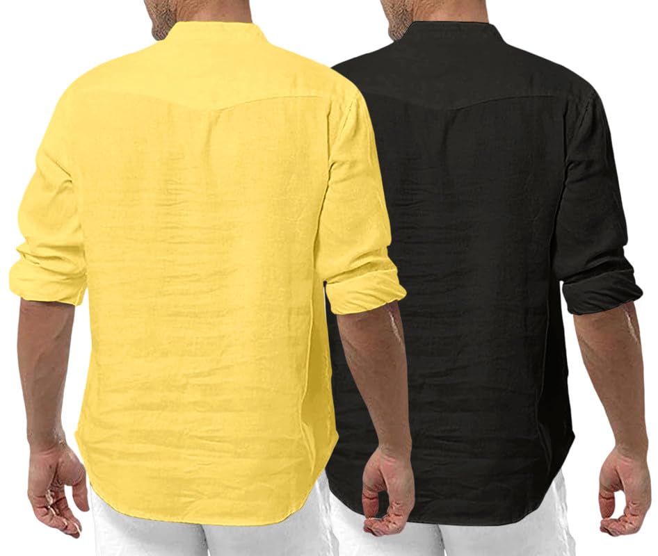 Image of ROYALSCOUT Men's Cotton Polyester Blend Solid Regular Fit Full Sleeve Short Kurta | Ethnic, Lightweight Summer Kurta for Daily & Occasion Use