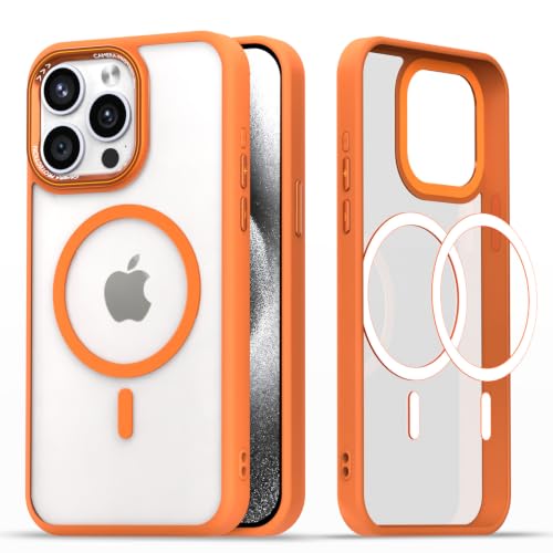 Image of Pikkme Back Cover for iPhone 15 Pro Max | Shockproof | Mag-Safe Compatible | Hard Transparent Back | Premium Raised Camera Protection | Bumper Case (Orange Mag-Safe)