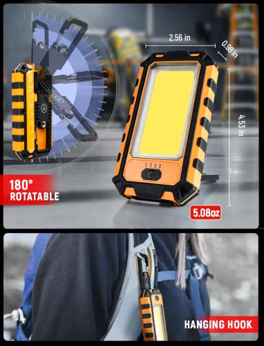 Image of innofox LED Rechargeable Magnetic Work Light 40W 1500Lumens, Hanging Hook 4 Lighting Modes, Job Site Lighting for Car Repairing, Camping, Hunting, and Hurricane (2, Orange)