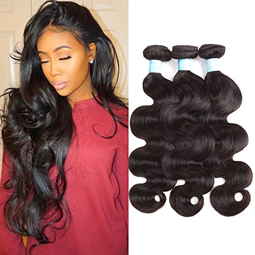 BLY Hair 8A Brazilian Virgin Human Hair Body Wave 12 14 16inch 3 Bundles Weave 100% Unprocessed Human Hair Wavy Extensions Weft Natural Black 300g Total