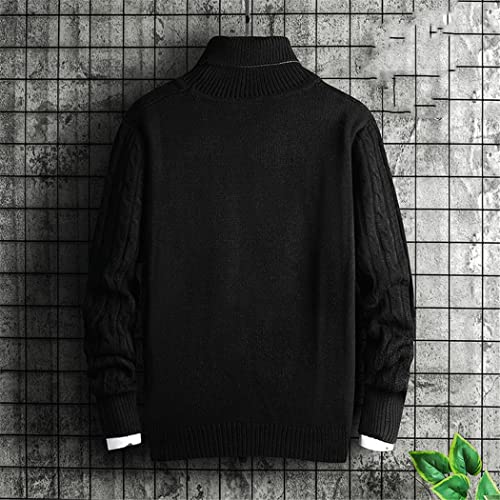 Pull à col roulé homme noir uni coupe ajustée style Harajuku