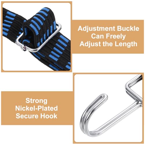 Image of uxcell 2Pcs Adjustable Bungee Cords with Hooks, 39 Inch Flat Heavy Duty Elasticity Straps Rubber Bungee Cords with Buckle for Outdoor, Camping, Tarp, Bike Rack, Luggage, Black Blue