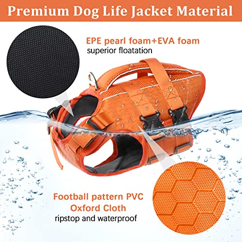 Kuoser Dog Life Jacket High Buoyancy, Reflective Dog Life Vest For Swimming Boating, Adjustable Small Medium Large Dog Lifejacket, Lightweight Dog Life Preserver Rescue Handle Spring Summer Pool Red #TOP3