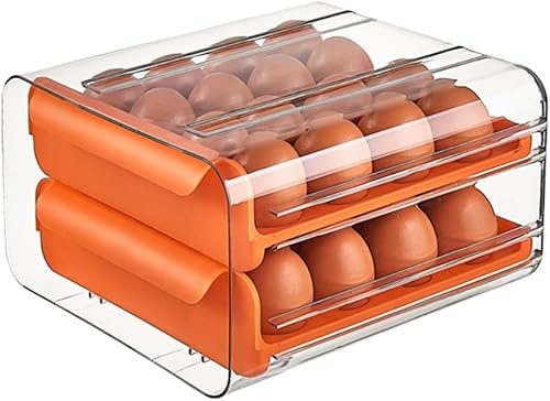 Miniatura 8 de Cajón de huevos para refrigerador 32 huevos, soporte para huevos apilable transparente de 2 niveles con cajón para refrigerador, caja de