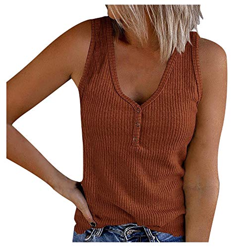ADMAY Camiseta interior deportiva con cuello en V para mujer, camiseta sin mangas, casual, 3XL, caqui, S