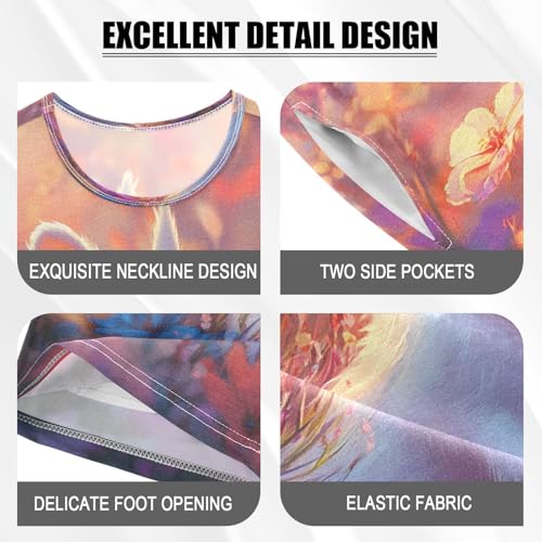 ALAZA Easter Flower Rabbit Bunny Flower Floral Pajamas Set Short Sleeve Cotton Sleepwear Summer Pjs 2 Piece 5-14Y4