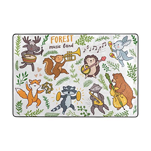 Image of Top Carpenter Area Rug Carpet Forest Animals Playing Music Doormat for Hardwood Floor Entrance Living Room Bedroom 3' x 2' (36 x 24 in)