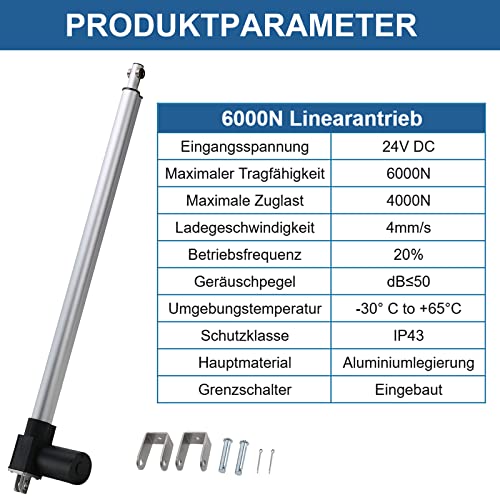 Jvnvlki Linearantrieb DC 24V 6000N 800mm Linearmotor Linear Actuator Lineartechnik-Aktuatoren für Medizinische,Automobil, Elektrische Türöffner,Lifting Sofa(4mm/s)