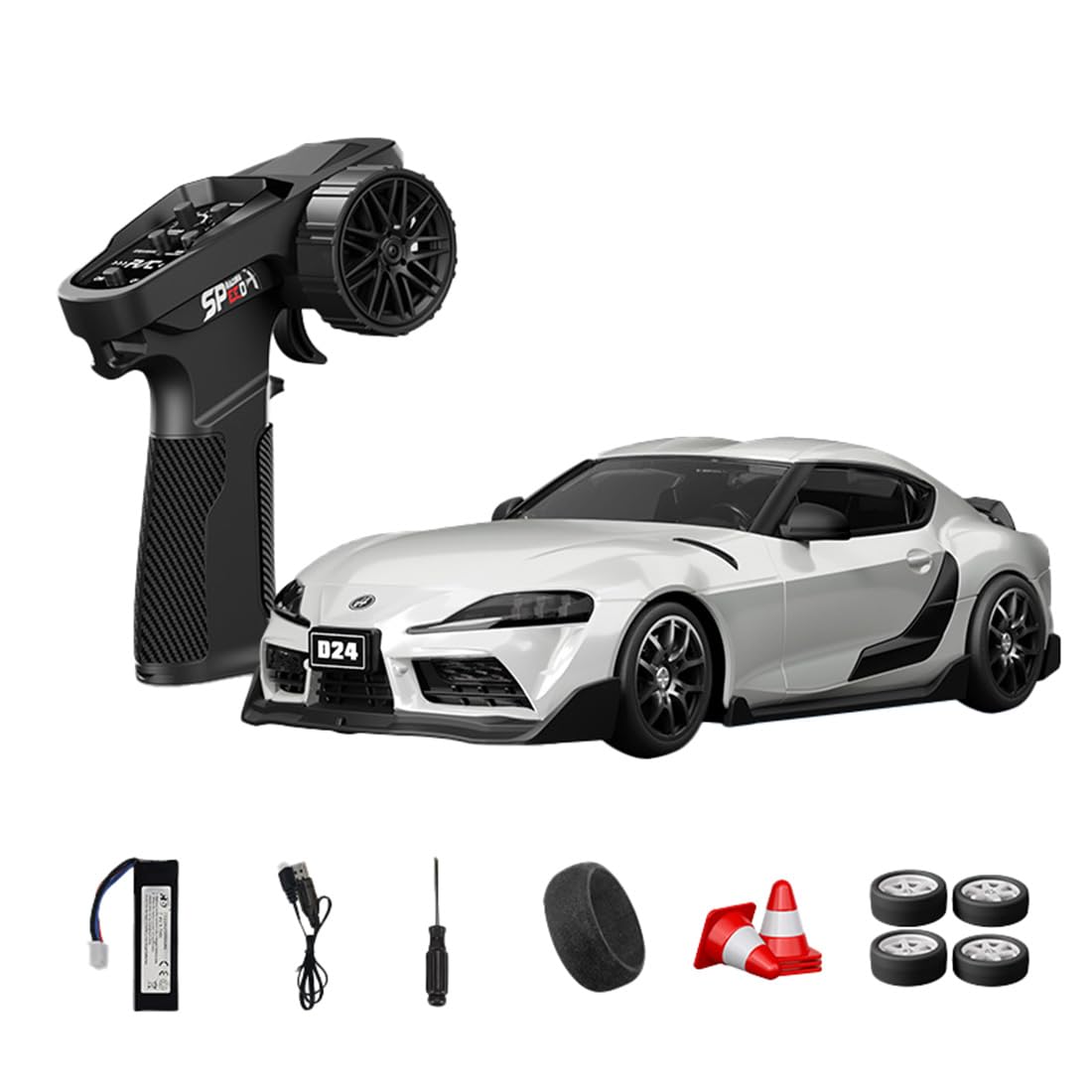 NULA 1:24 RC Drift Car, D24 RTR Full Proportional 4WD High Speed Remote Control Car with Gyro, Dual Drift Racing Tires, LED Light Effects for Adults- (Q1 Pearl White / D24-01)